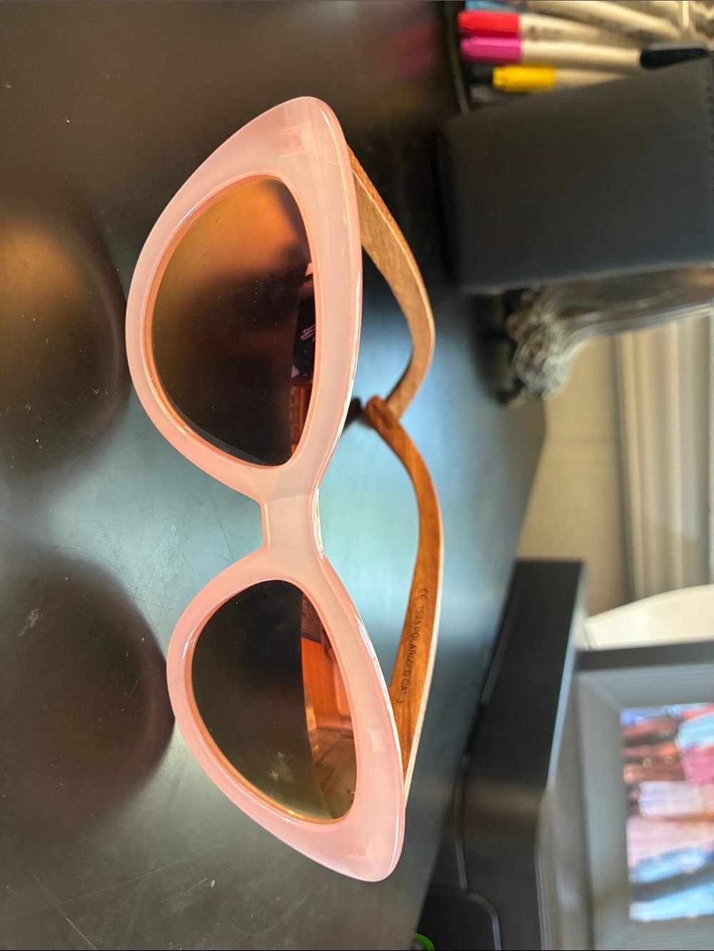 Roots Pink Cat-Eye Sunglasses with Brown Wood-Effect Temples